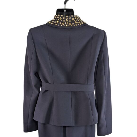 Anne Klein 2 XS Navy Suit Yellow Rhinestone Crystal Embellished VTG 1980s 1990 - Picture 4 of 11